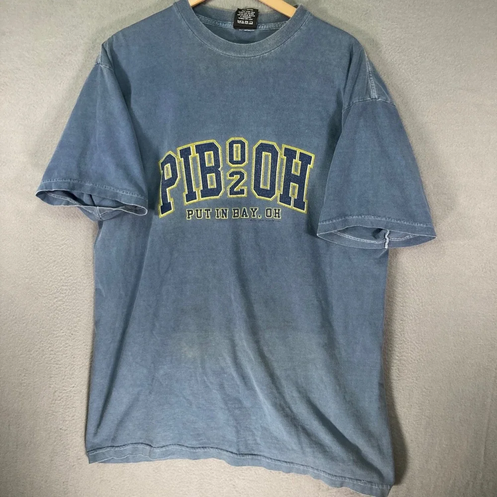 Men's XL DK Put In Bay Ohio PIB2OH Graphic T-Shirt Made in USA Blue - Picture 2 of 9